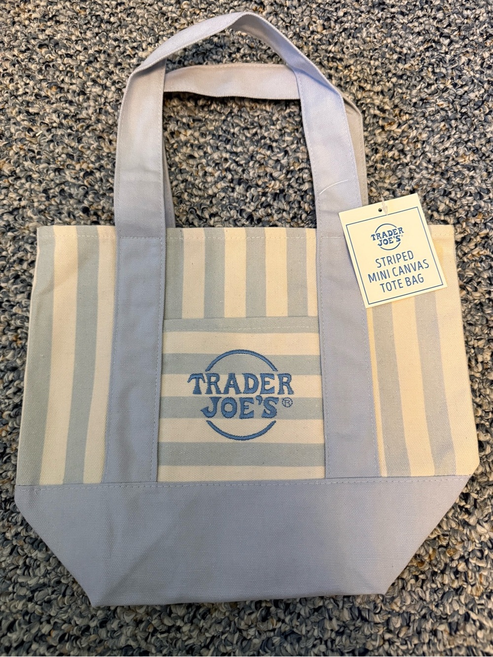 NWT TRADER JOE’S Striped Mini Cavas Tote Bag Blue